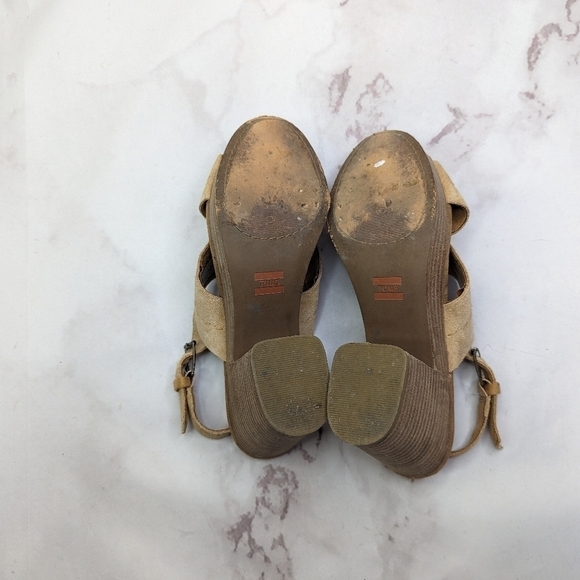 Toms Sandal Womens 9 Platform Ibiza Slingback Heels Shoe Brown Tan Suede Cross - Picture 9 of 13